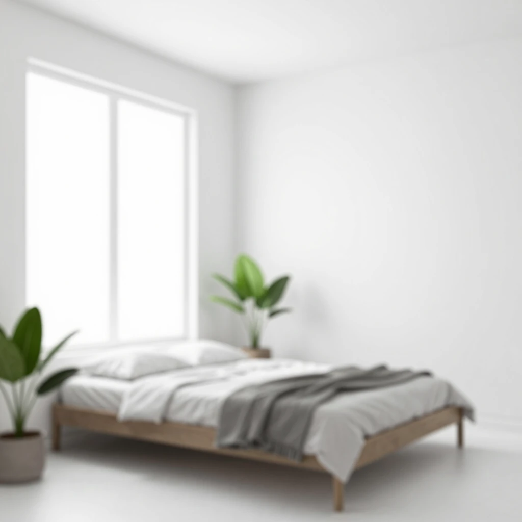 Minimalistisches Schlafzimmer mit einfacher Einrichtung und viel Licht