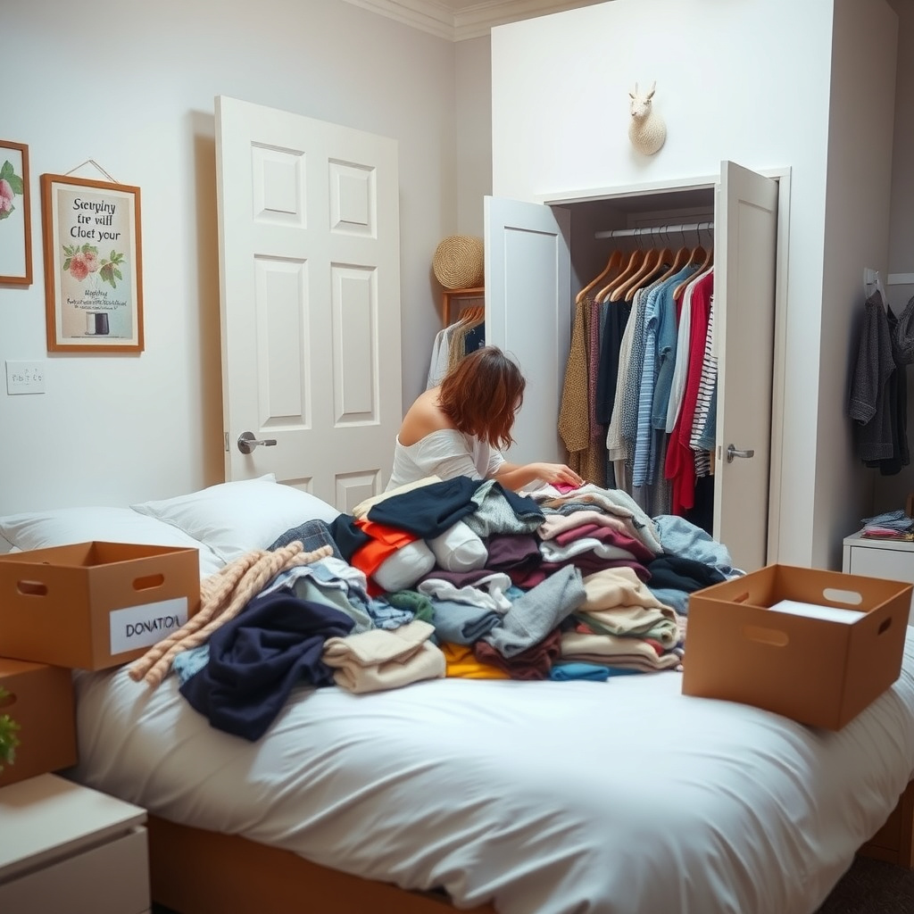 Eine Person sortiert Kleidung aus für Minimalismus Extrem