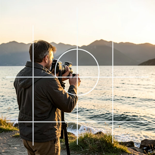 Fotograf wendet die Drittelregel bei einer minimalistischen Landschaftsaufnahme an
