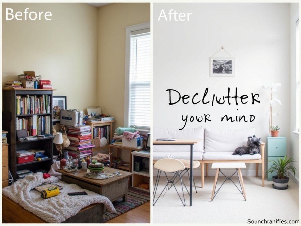 Vorher-Nachher-Bild eines minimalistischen Raums