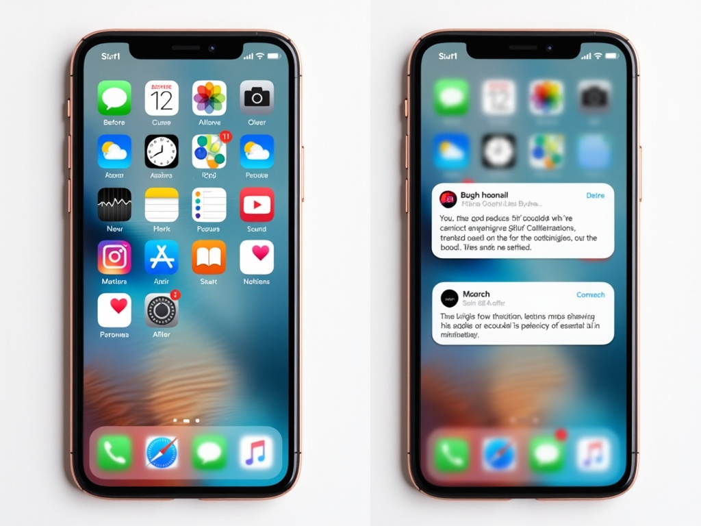 Vorher-Nachher-Vergleich eines Handy-Bildschirms: chaotisch vs. minimalistisch