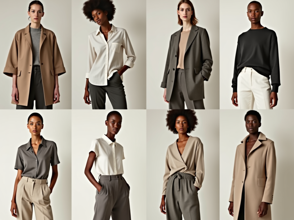 Minimalistische Mode-Outfits in neutralen Farben