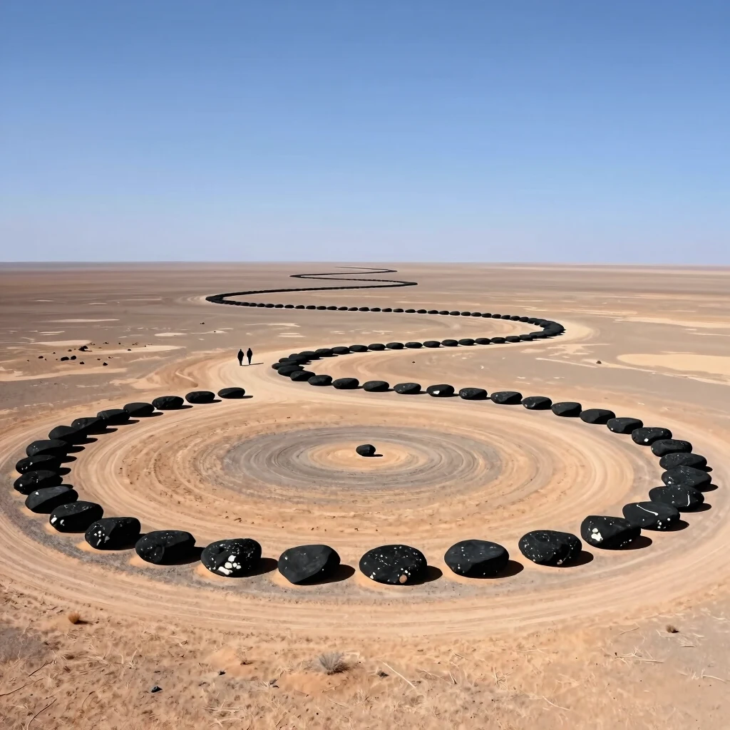 Spiral Jetty-ähnliche Land-Art-Installation im Post-Minimalismus-Stil