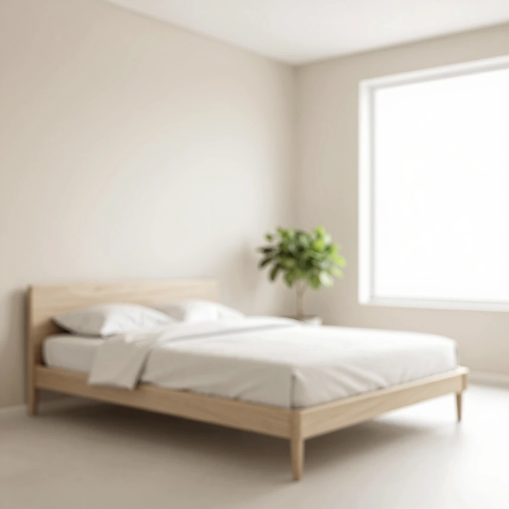 Ruhiges, minimalistisches Schlafzimmer mit neutralen Farben und viel natürlichem Licht