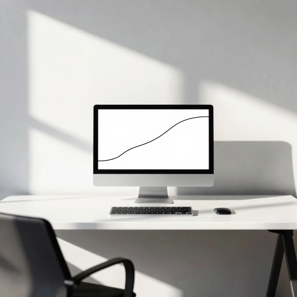 Büro-Setup mit Minimalismus Wallpaper auf dem Computerbildschirm