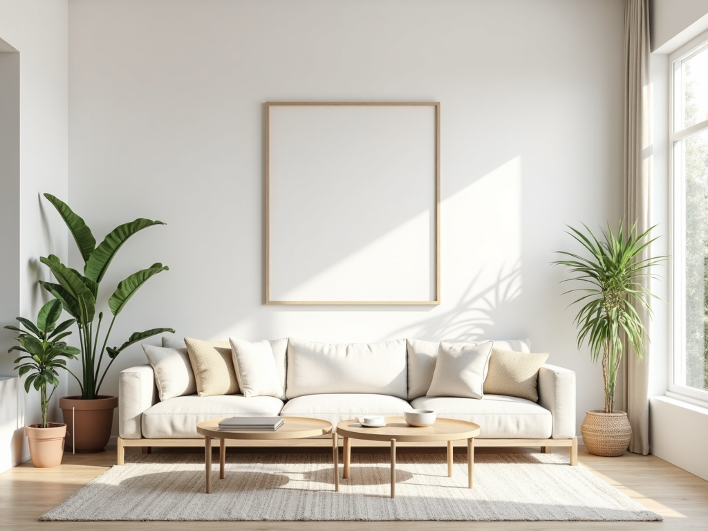 Ein minimalistisches Wohnzimmer mit klaren Linien und neutralen Farben