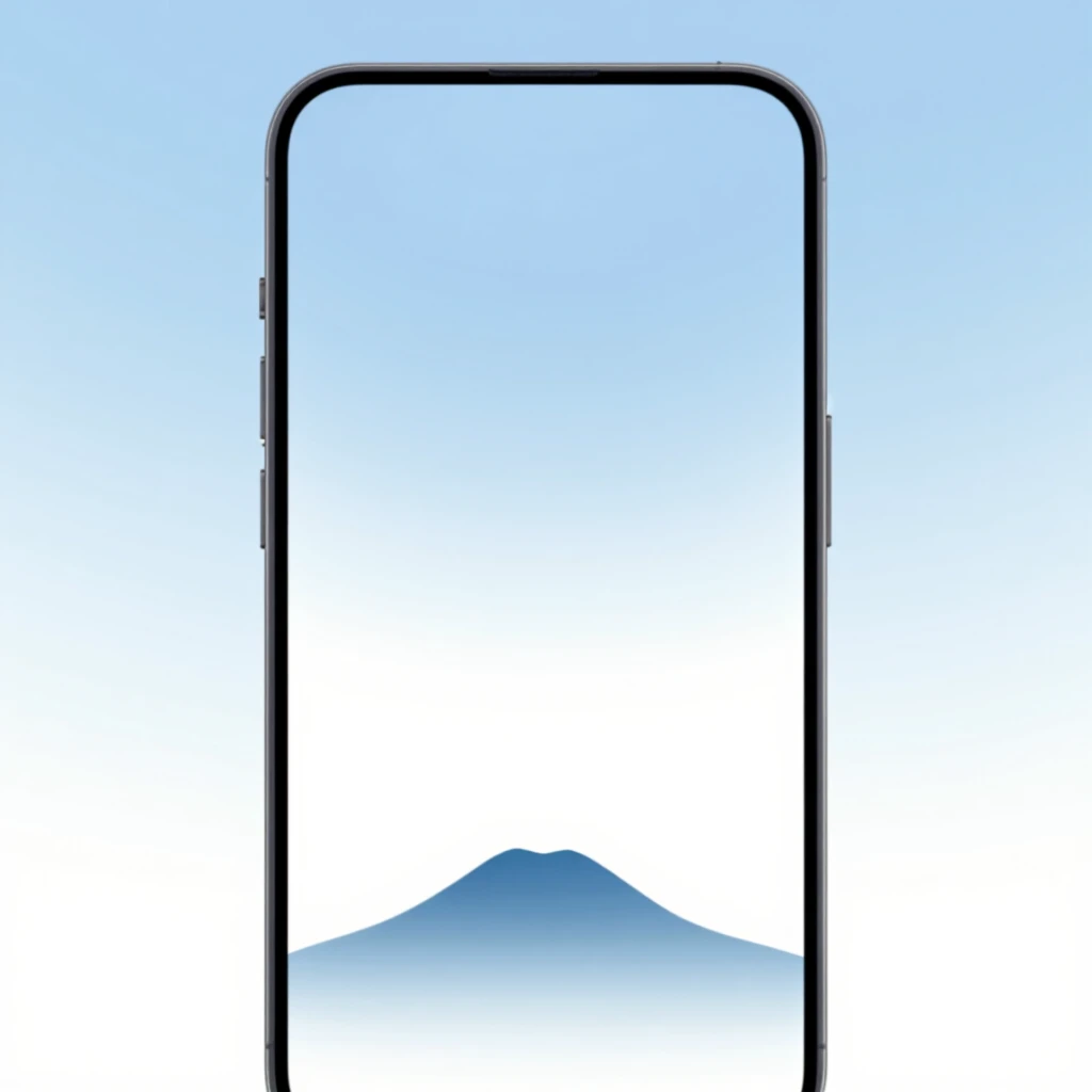 Minimalistisches Handy-Wallpaper mit Bergsilhouette in Blau-Weiß-Gradient