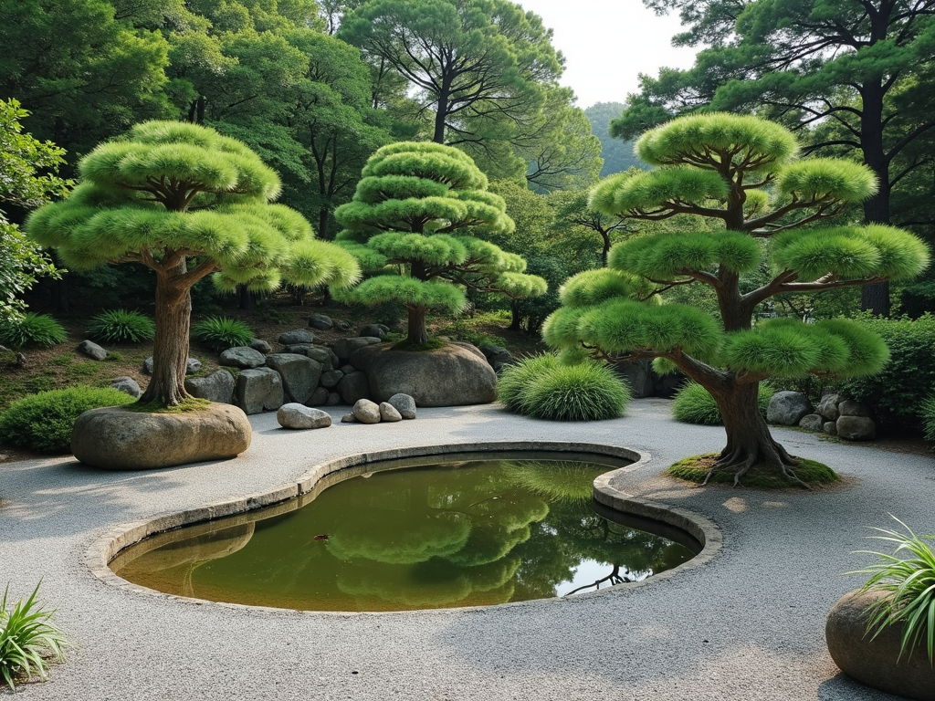 Ein ruhiger japanischer Garten, der die Wabi-Sabi-Ästhetik von Einfachheit und natürlicher Schönheit verkörpert.
