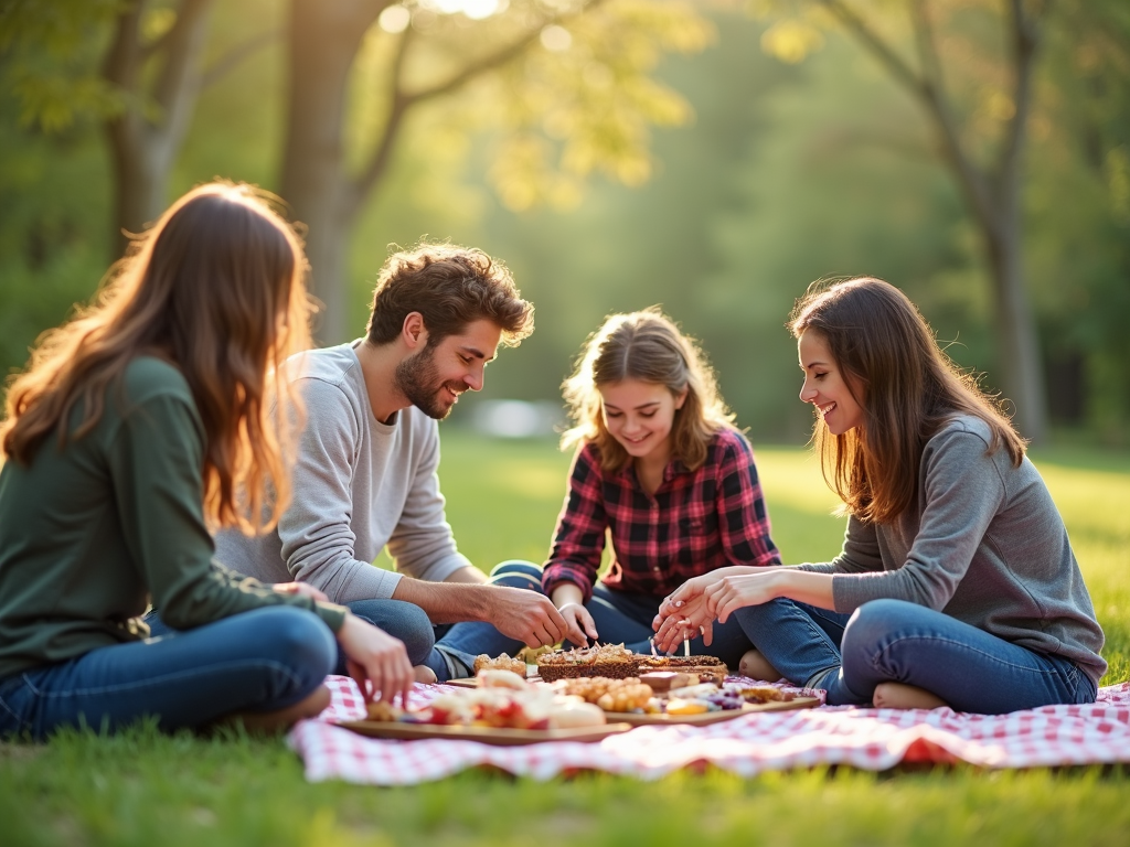 Eine Gruppe von Menschen, die gemeinsam eine einfache Outdoor-Aktivität genießen, wie ein Picknick oder eine Wanderung.