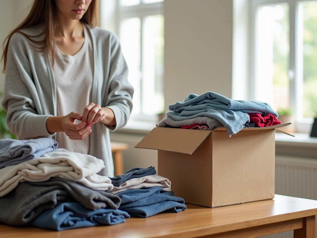Eine Person sortiert Kleidung für das Entrümpeln