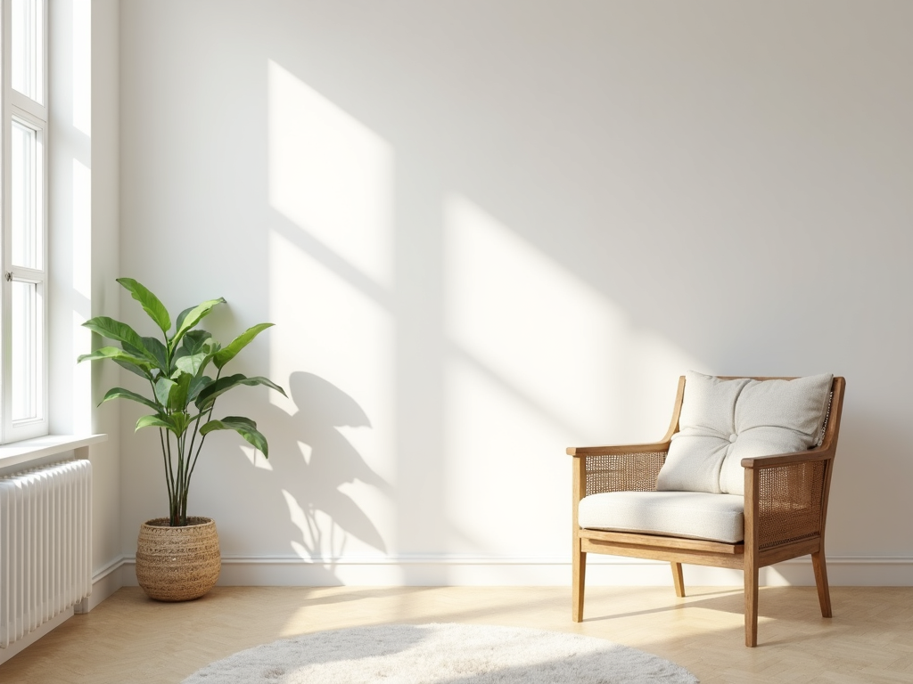 Minimalistisches Wohnzimmer mit wenigen, ausgewählten Gegenständen