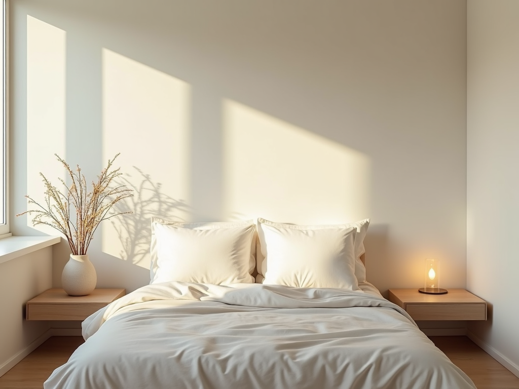 Ein gemütliches, minimalistisches Schlafzimmer mit einfachem Design
