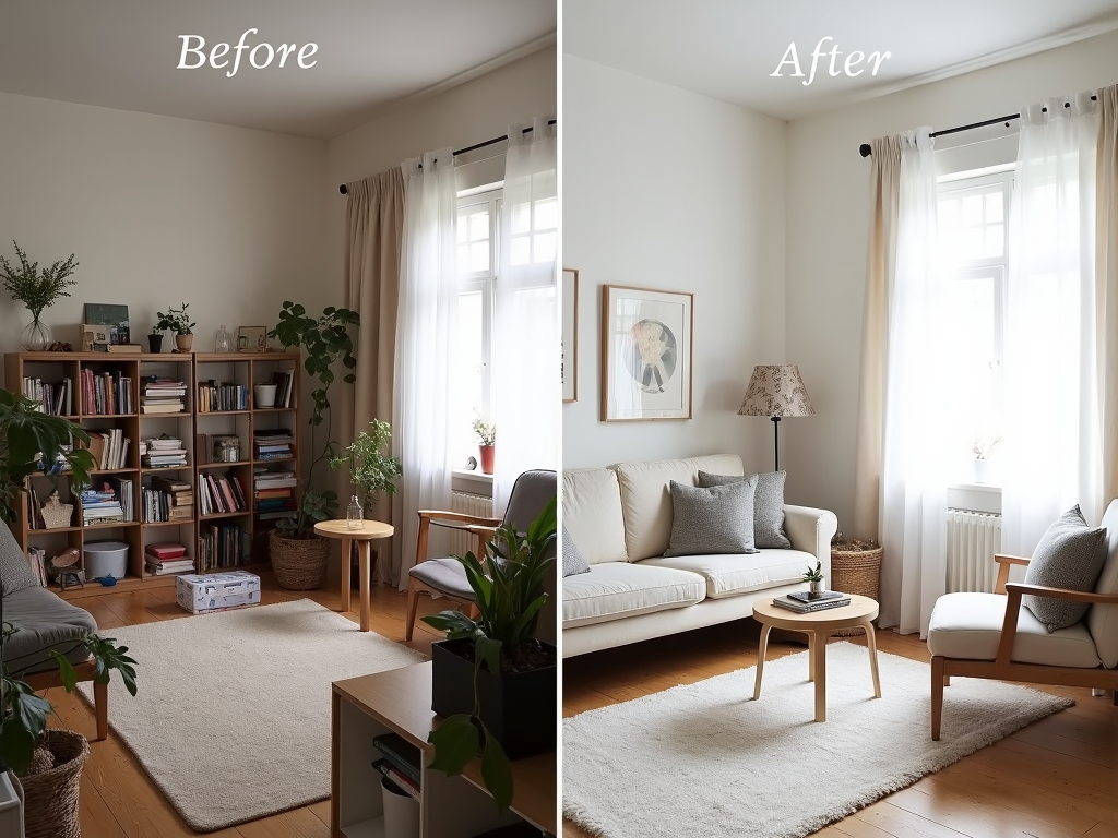 Minimalistische Küche mit weißen Schränken und grauer Betonarbeitsplatte