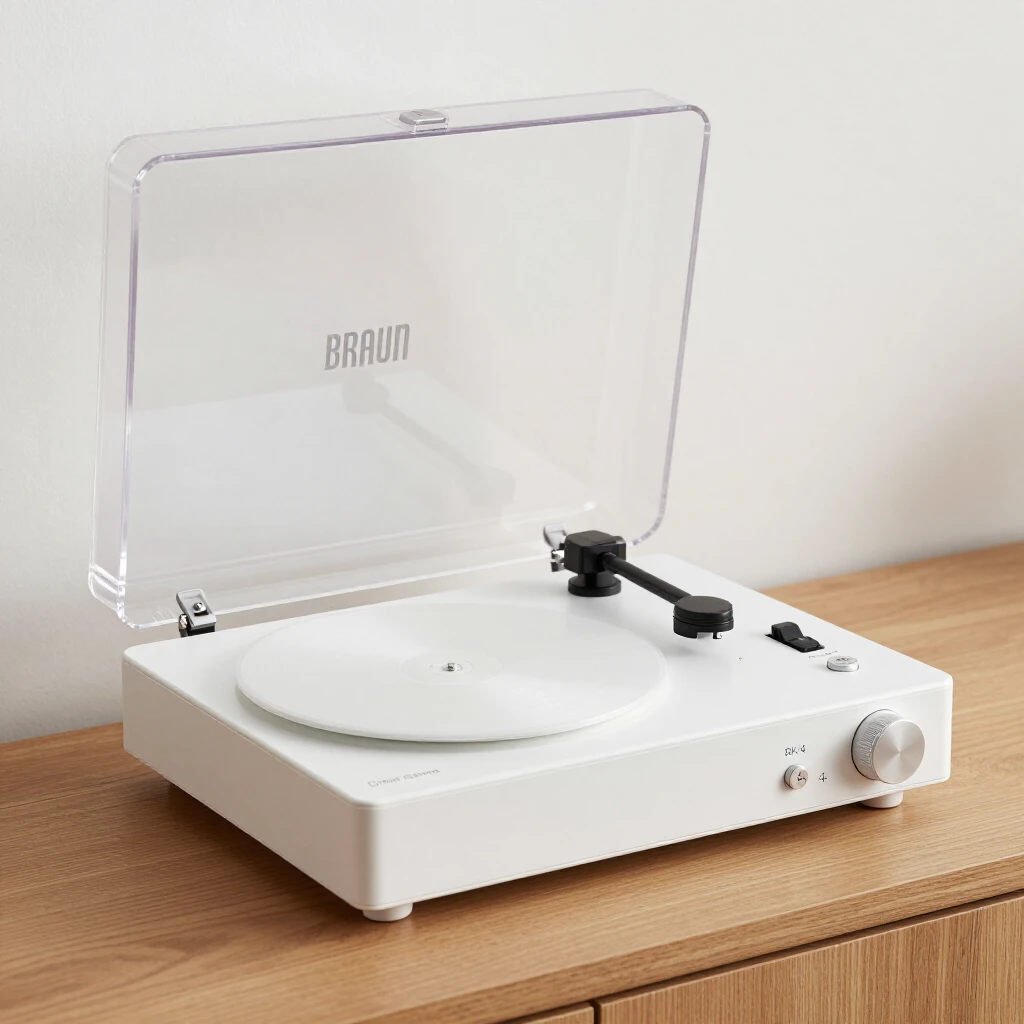 Ikone des Minimalismus: Der Braun SK 4 Plattenspieler von Dieter Rams mit klaren Linien und reduziertem Design