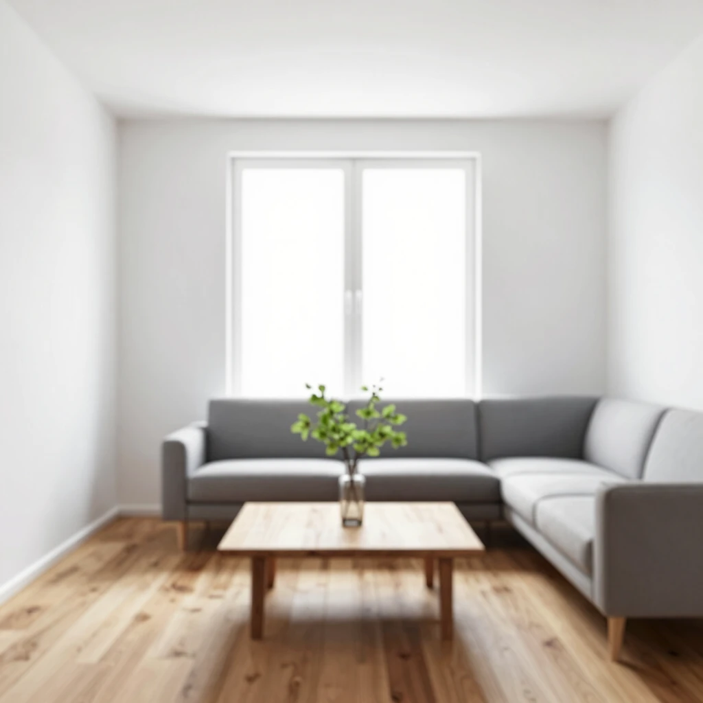 Minimalistisches Wohnzimmer mit natürlichem Licht und einfachen Möbeln