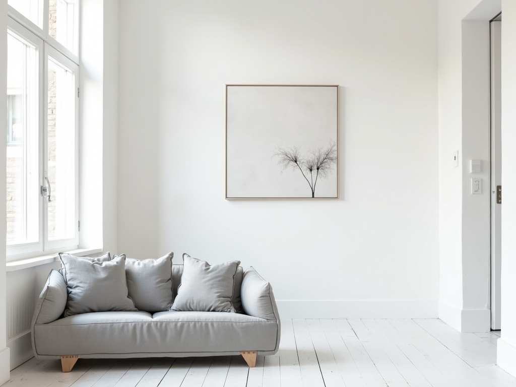 Beispiel eines minimalistischen Wohnzimmers mit klaren Linien und neutralen Farben