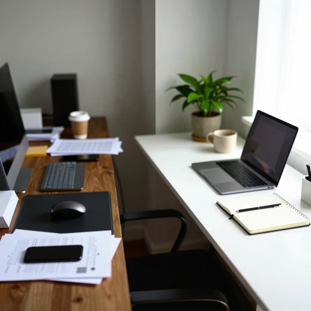 Vorher-Nachher: Chaotischer vs. minimalistischer Arbeitsplatz