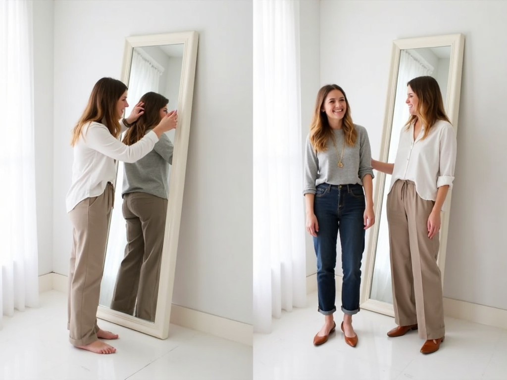 Person probiert minimalistische Outfits an