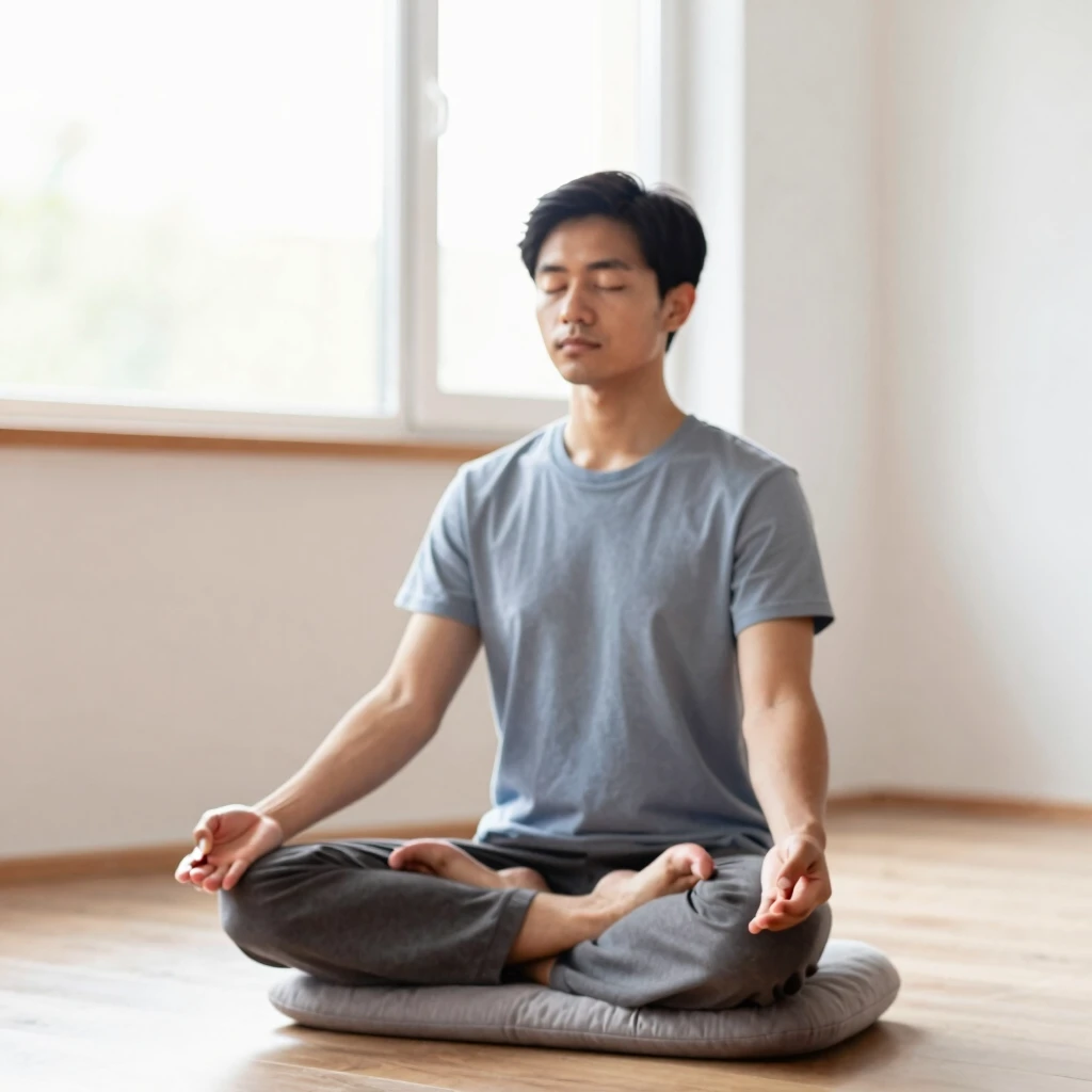 Anfänger bei der Achtsamkeitsmeditation in einem hellen Raum