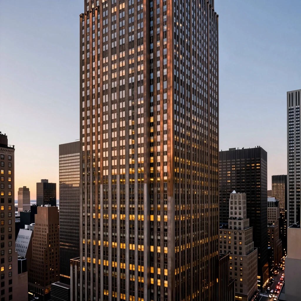 Das Seagram Building in New York bei Dämmerung, ein ikonisches Beispiel minimalistischer Architektur