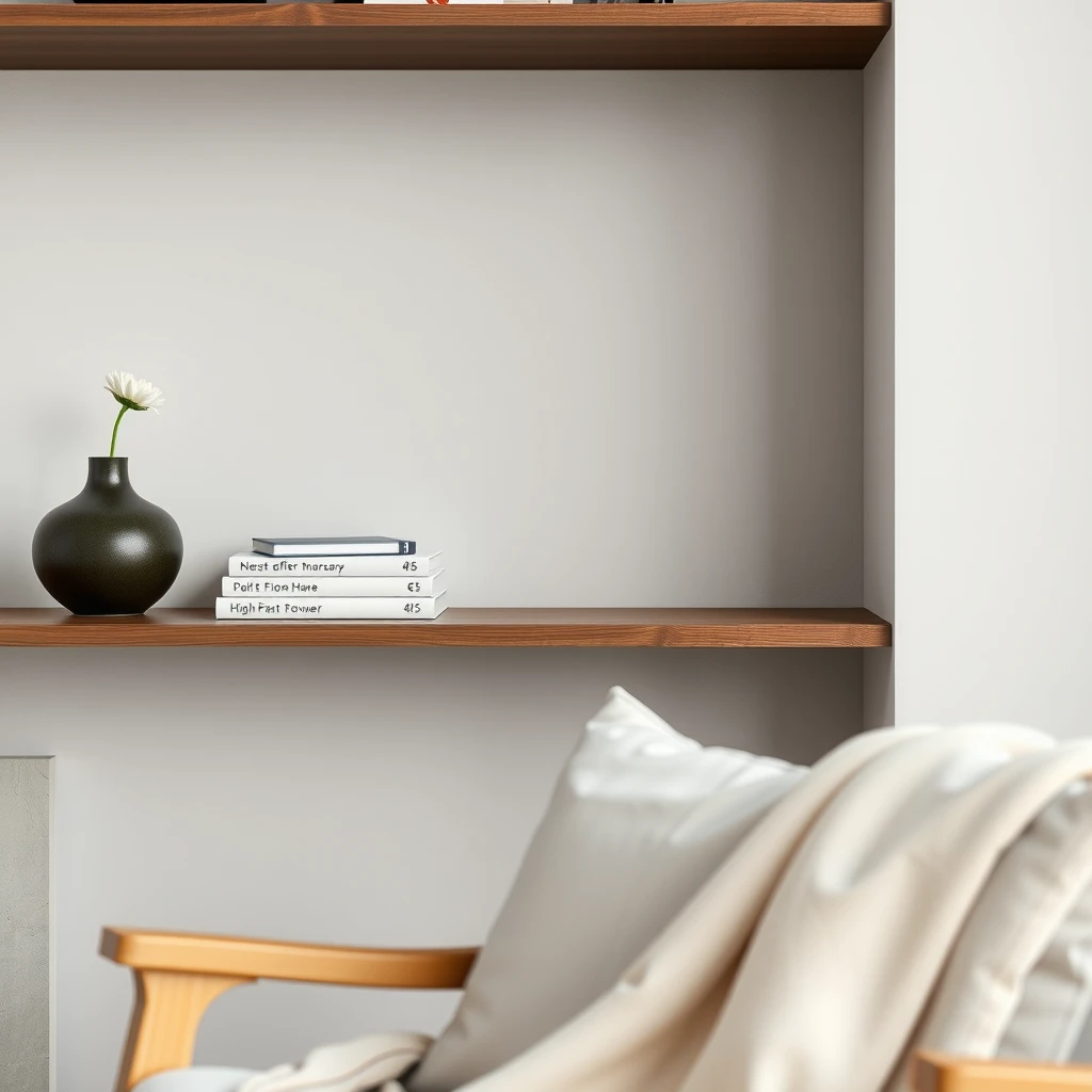 Details eines minimalistischen Wohnzimmers mit Büchern und Vase