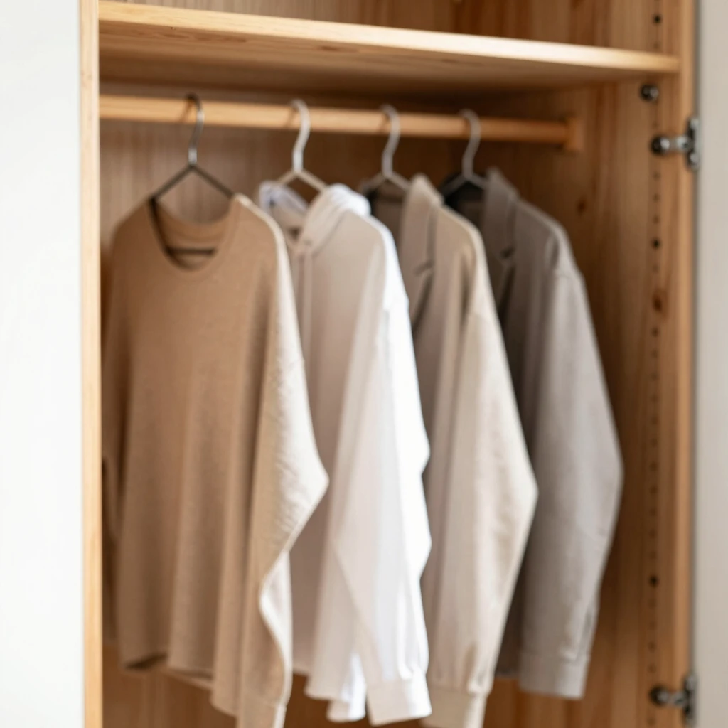 Minimalistischer Kleiderschrank mit ausgewählten nachhaltigen Kleidungsstücken