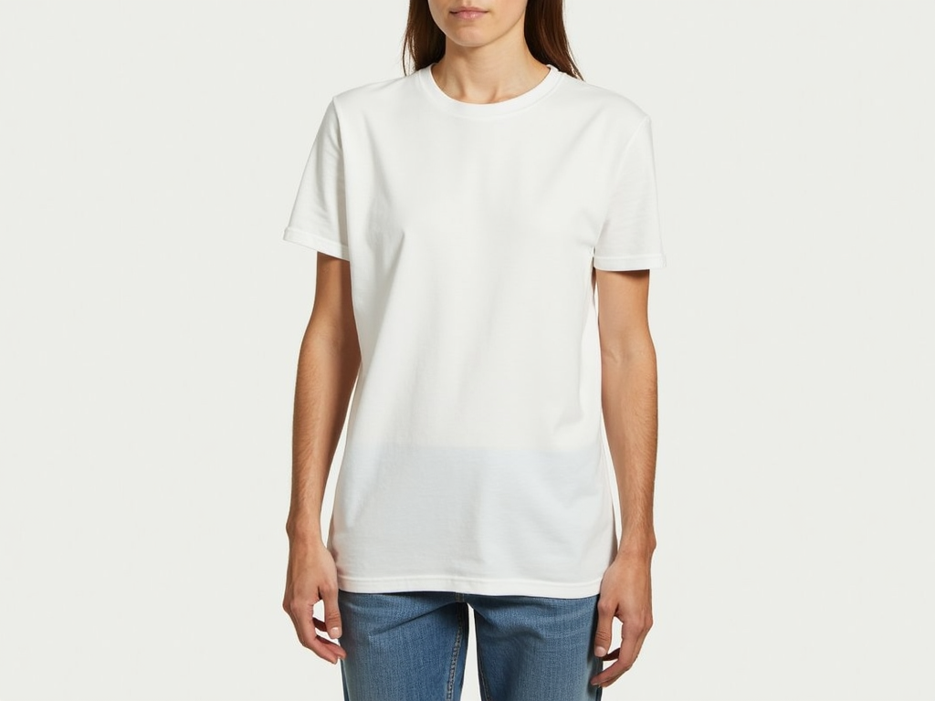 Person in weißem T-Shirt und Jeans.