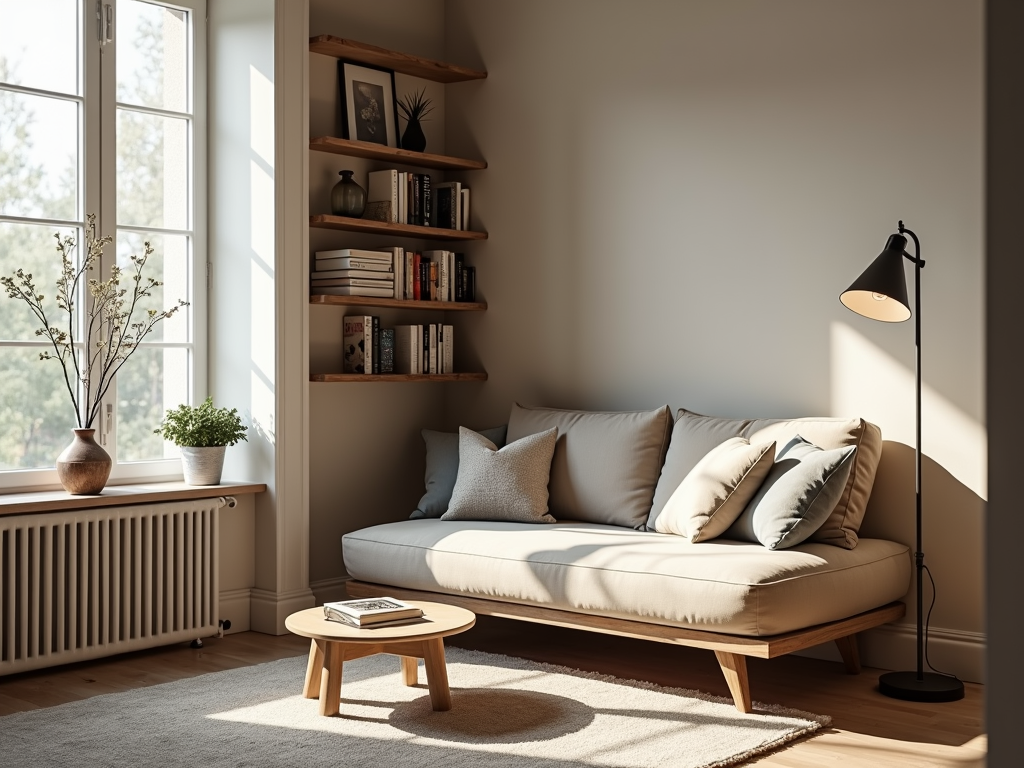 Leseecke mit Büchern über Minimalismus