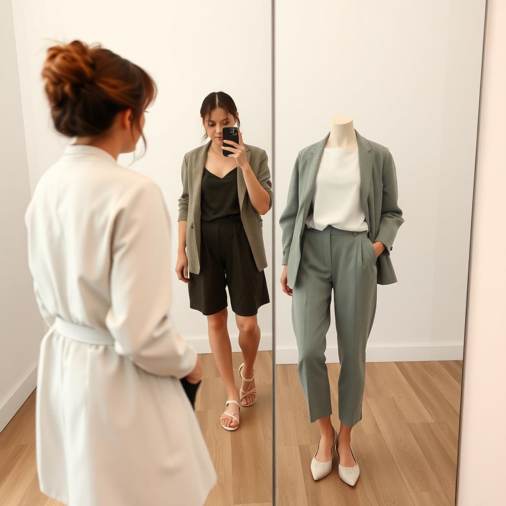 Person kombiniert Outfits mit Kapselgarderobe.