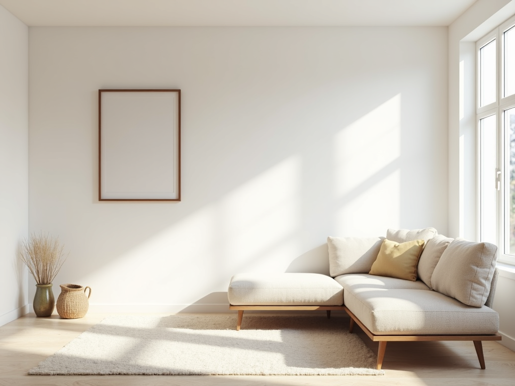 Minimalistisches Wohnzimmer mit hellem, luftigem Design