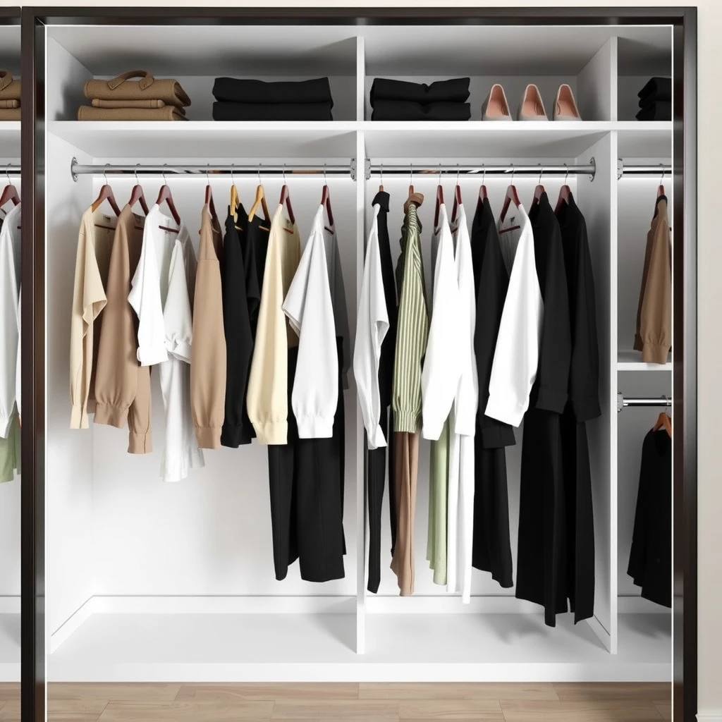 Eine minimalistische Capsule Wardrobe im Kleiderschrank mit neutralen Farben und wenigen, hochwertigen Kleidungsstücken