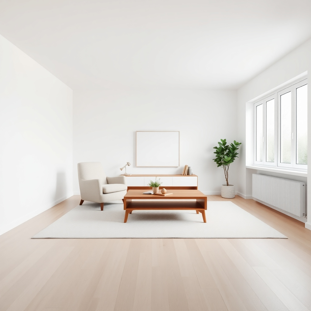 Minimalistisches Wohnzimmer mit klaren Linien und viel Freiraum