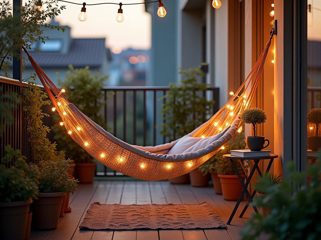 Ein kleiner Balkon, der zu einer entspannenden Oase umgestaltet wurde.