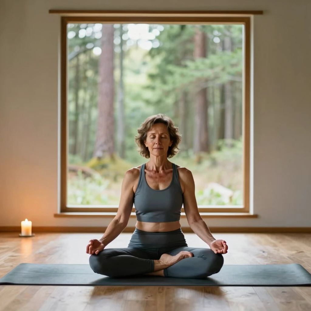 Frau in meditativer Pose in minimalistischer Umgebung