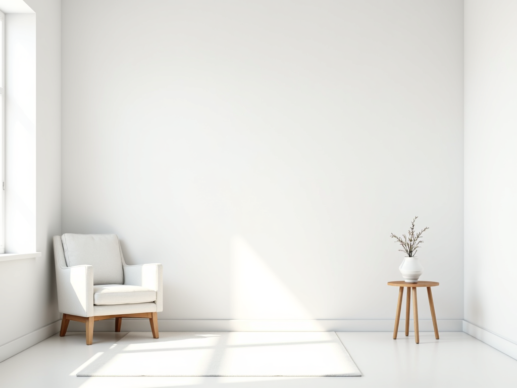 Ein minimalistisches Wohnzimmer, das Ruhe und Ordnung ausstrahlt.