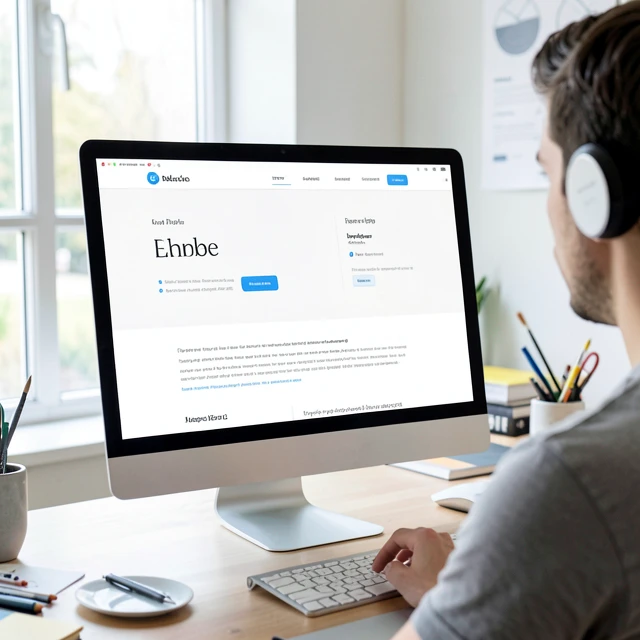 Moderner Desktop mit minimalistischer Website-Ansicht