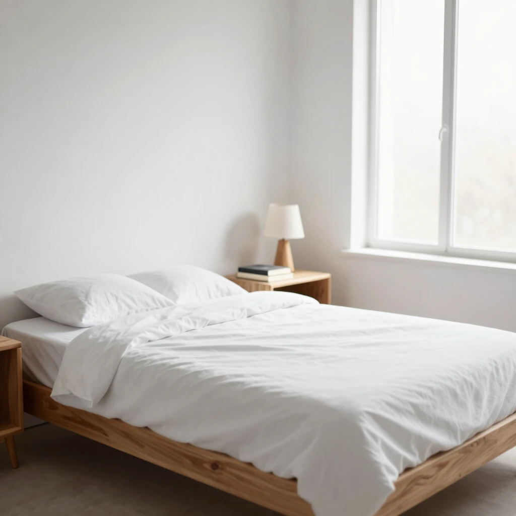 Ein minimalistisches Schlafzimmer mit natürlichem Licht und wenigen Möbeln