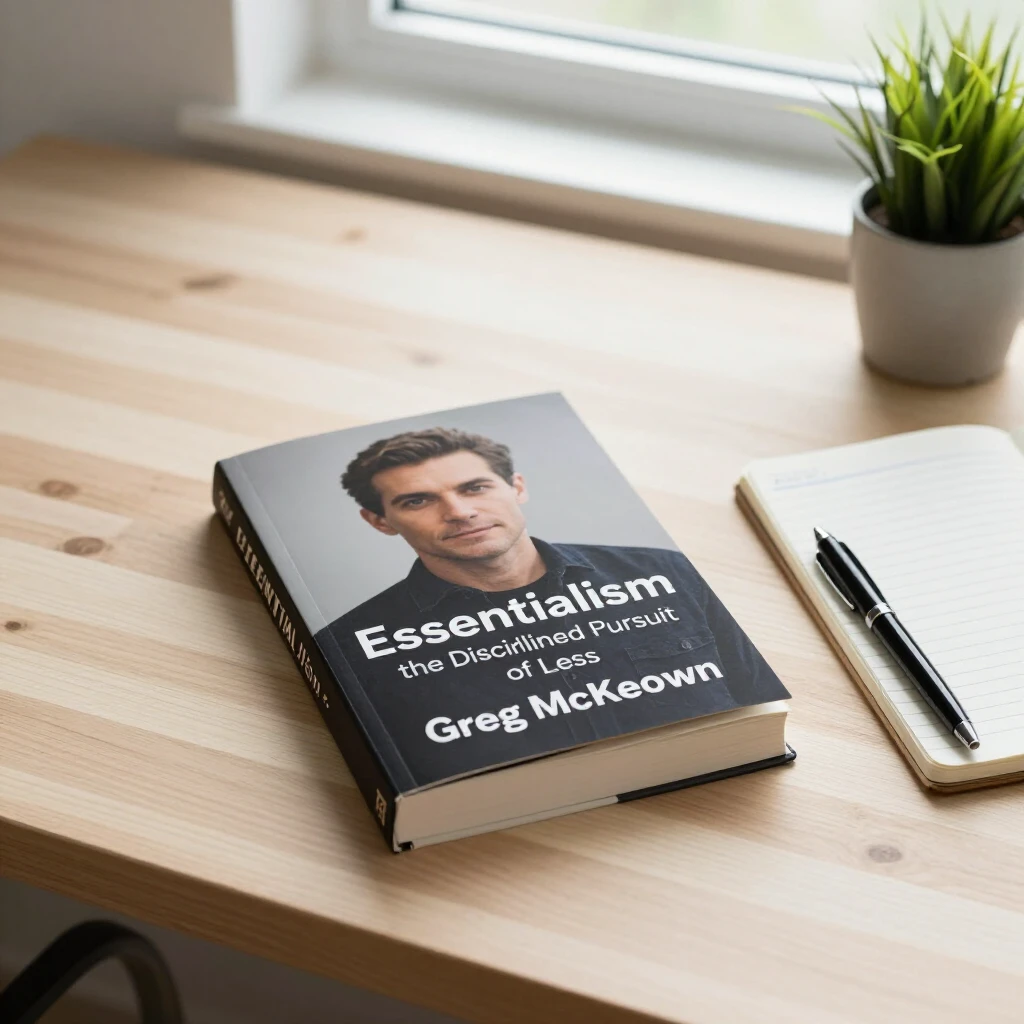 Das Buch Essentialism von Greg McKeown auf einem minimalistischen Schreibtisch