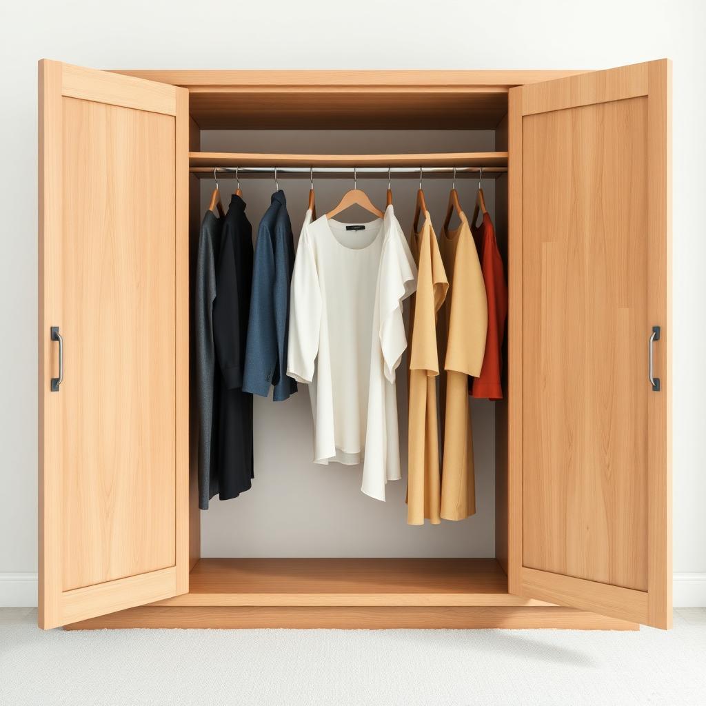 Minimalistischer Kleiderschrank mit wenigen Kleidungsstücken.