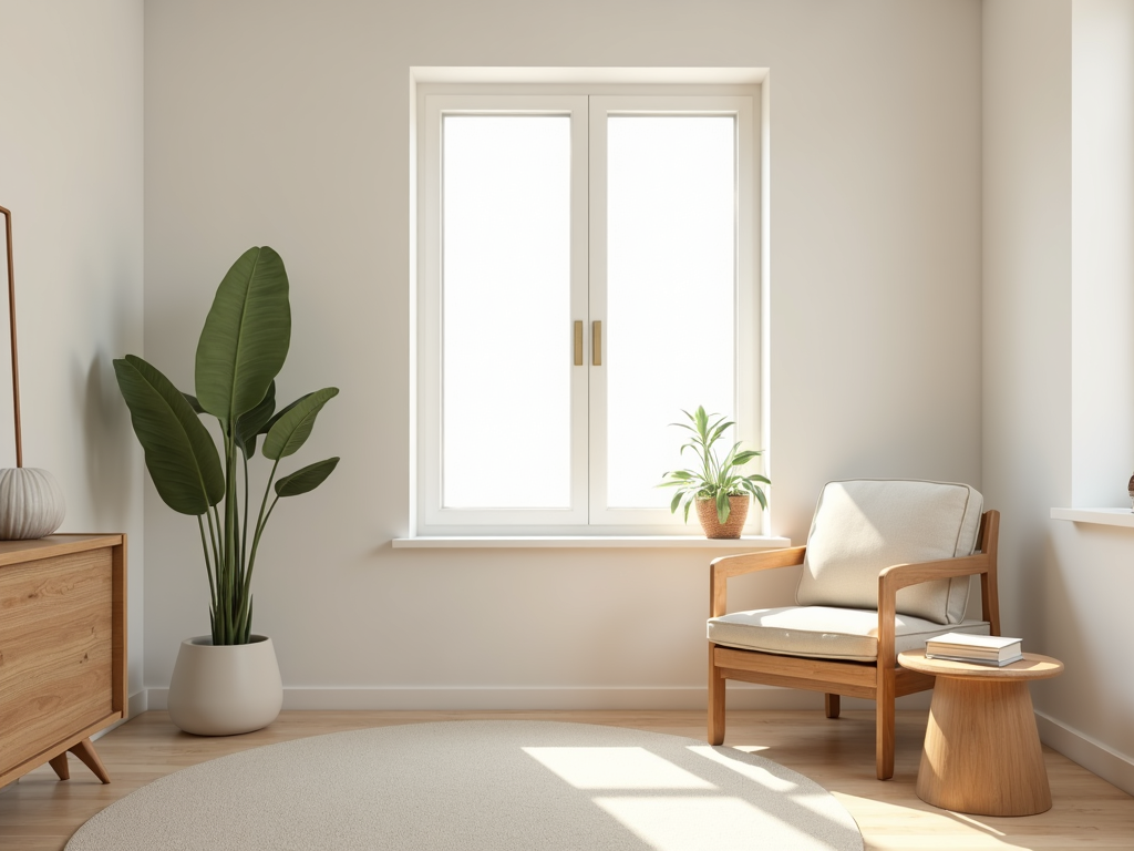 Ein aufgeräumtes Wohnzimmer mit minimalistischem Design.