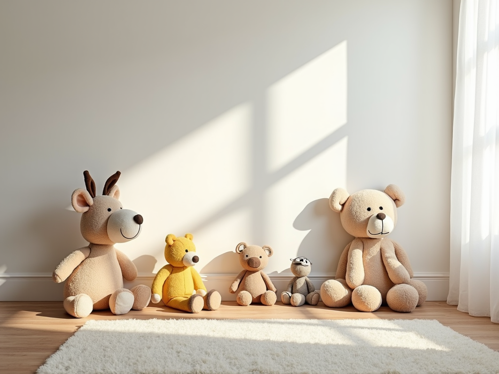 Ein minimalistisches Kinderzimmer mit wenigen, ordentlich arrangierten Spielsachen