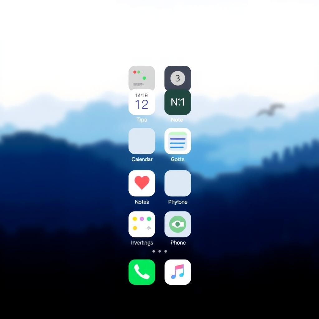 Ein aufgeräumter Smartphone-Startbildschirm mit wenigen essenziellen Apps und einem minimalistischen Natur-Hintergrund.