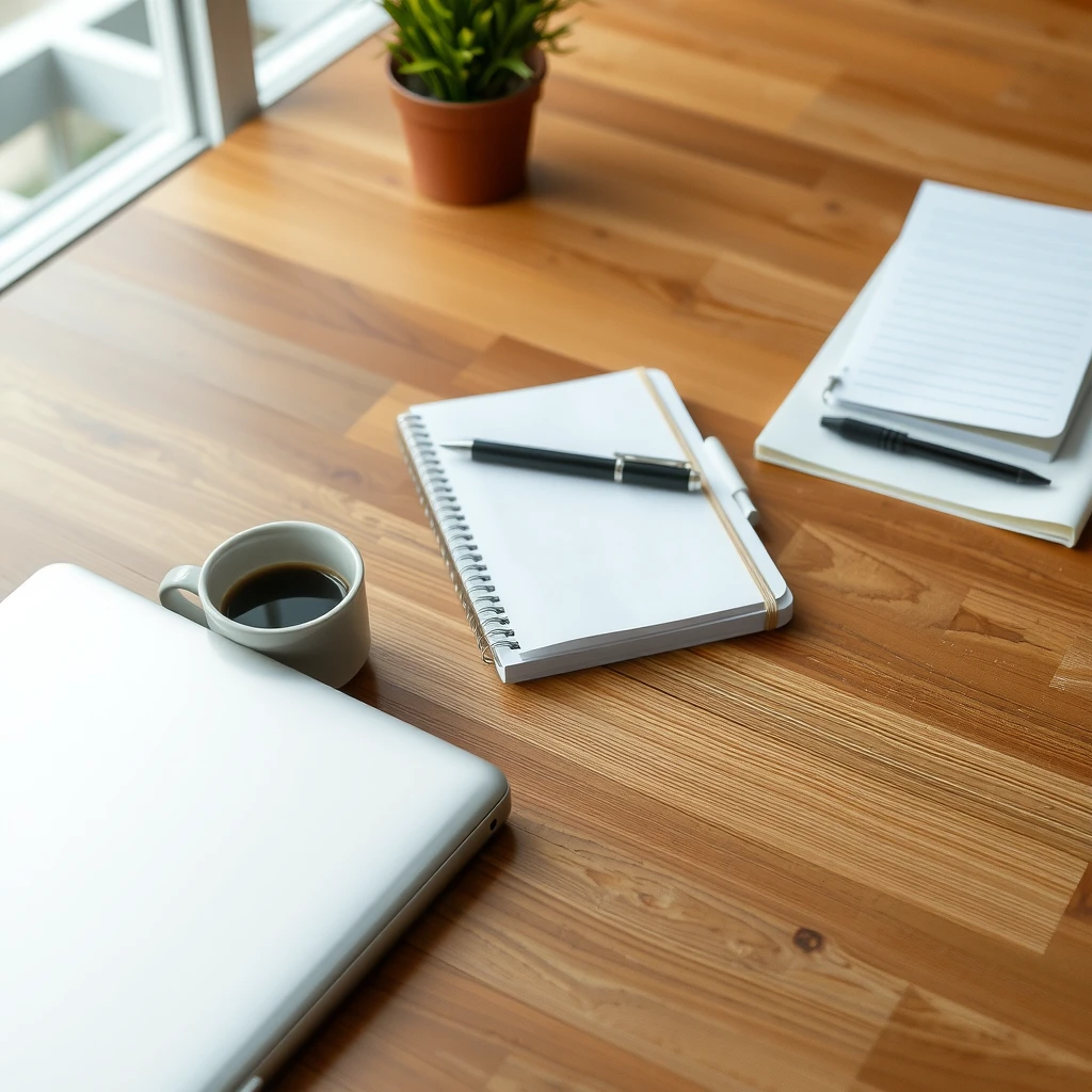 Ein aufgeräumter Arbeitsplatz mit nur den notwendigen Dingen – Symbol für fokussierte und essentielle Arbeit