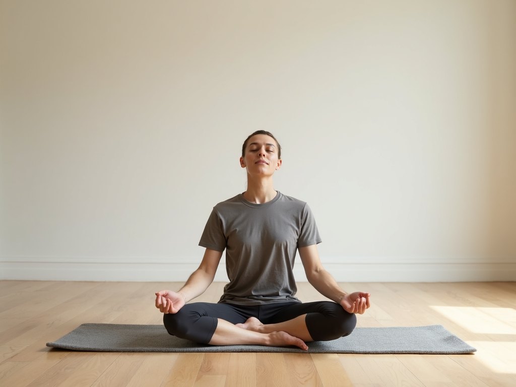 Eine Person meditiert in einem minimalistischen Raum, was Achtsamkeit und innere Ruhe symbolisiert.