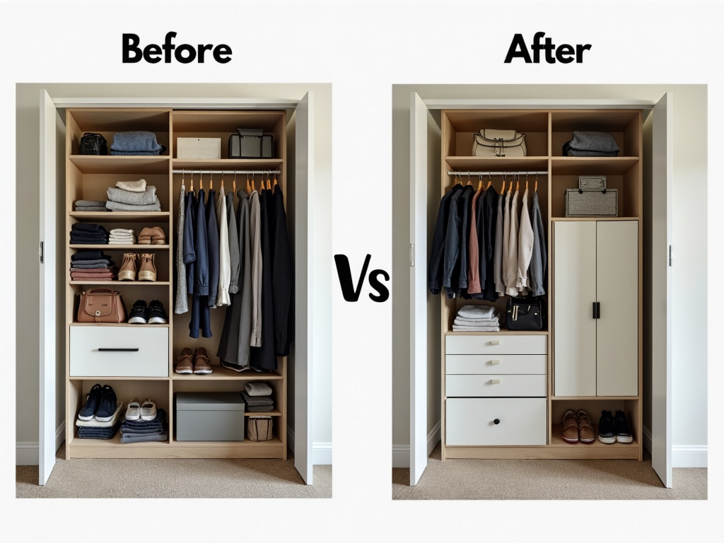 Vorher-Nachher: Überfüllter vs. minimalistischer Kleiderschrank