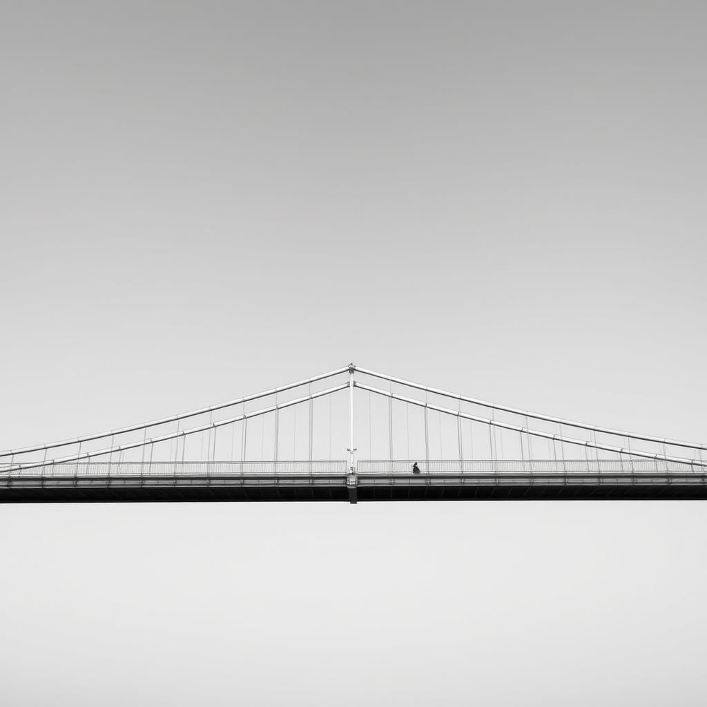Schwarz-Weiß-Foto einer Brücke vor leerem Himmel