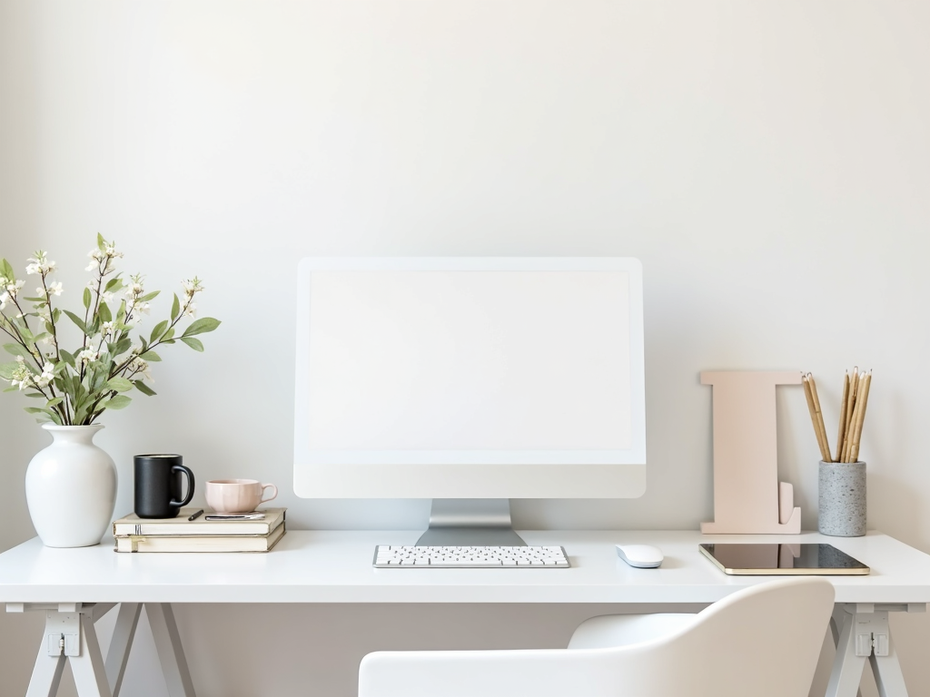 Ein minimalistischer Arbeitsplatz mit nur den notwendigen Dingen.