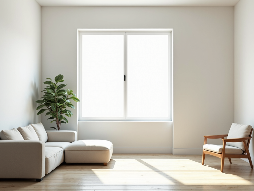 Ein minimalistisches Wohnzimmer mit wenig Möbeln und viel natürlichem Licht