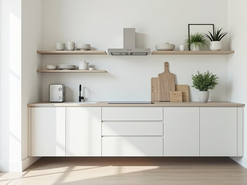 Eine minimalistische Küche, die Einfachheit und Funktionalität betont.