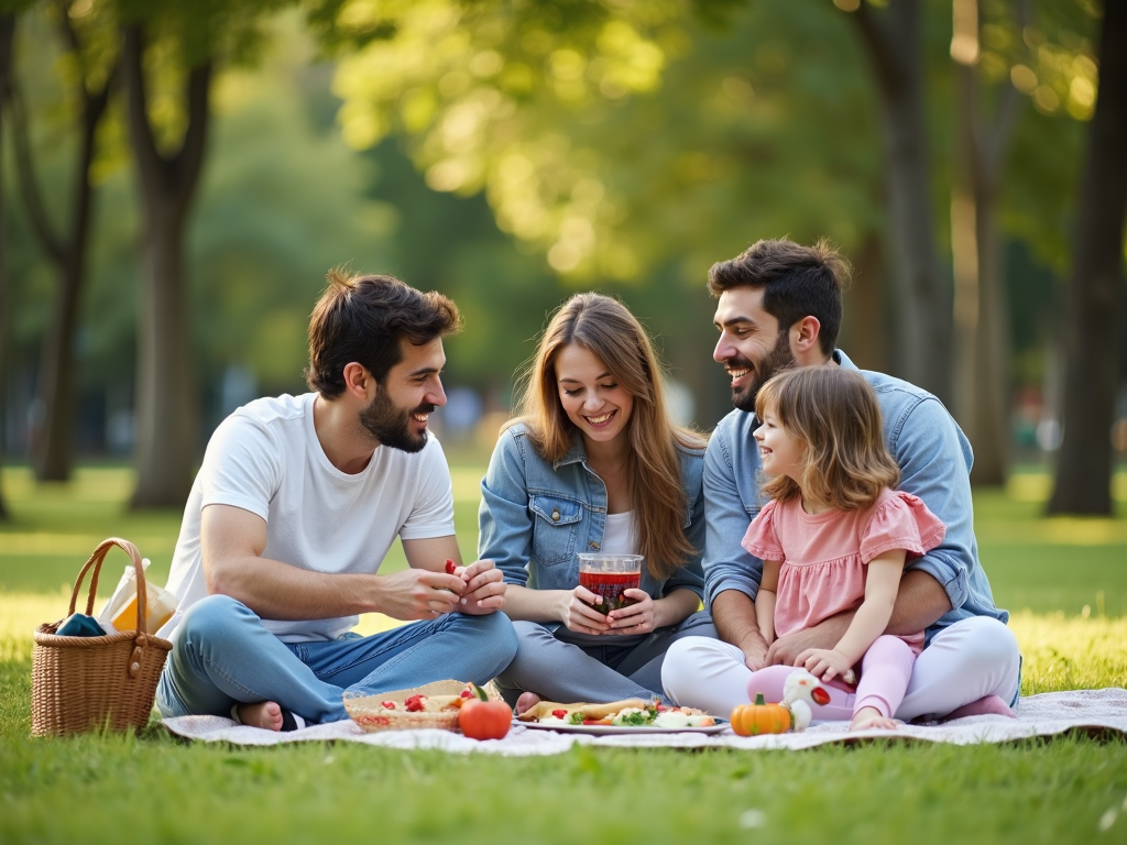 Eine Familie genießt ein Picknick im Park.